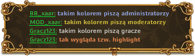 Kolory występujące na czacie w grze